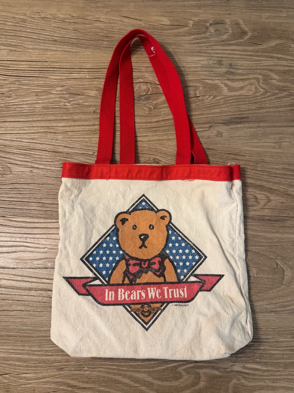 Vintage 1983 Bailosky Bear "In Bears We Trust" Small Tote Bag